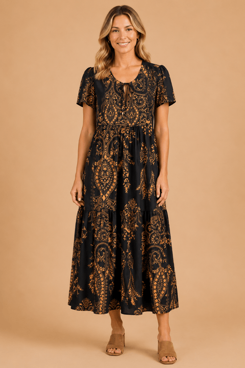 Vestido estampa Mumbai preto -1-